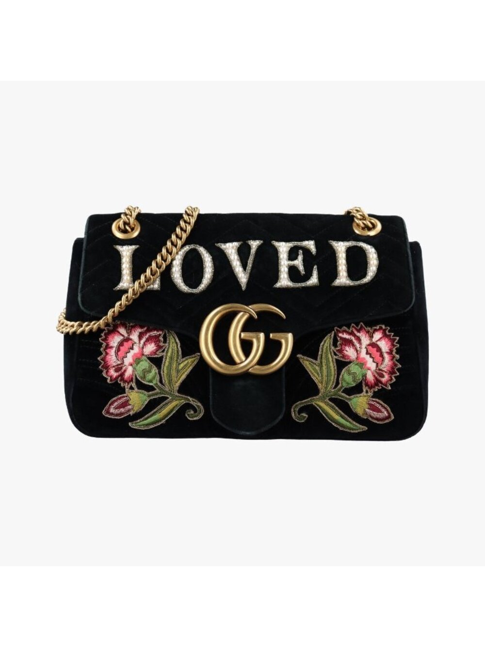 Gucci GG Marmont Black Multicolor Velour Shoulder Bag